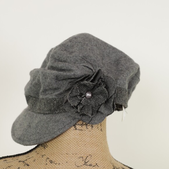 Y2K Black Wool Blend Baker Boy Cap - Picture 2 of 6